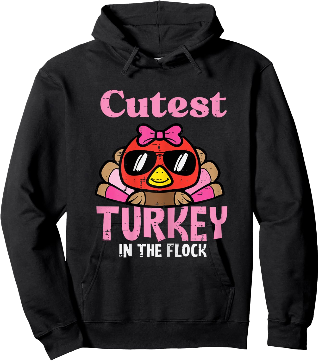 Thanksgiving Cutest Turkey Flock Girls Kids Toddlers Youth Hoodie - Hoodie | Black