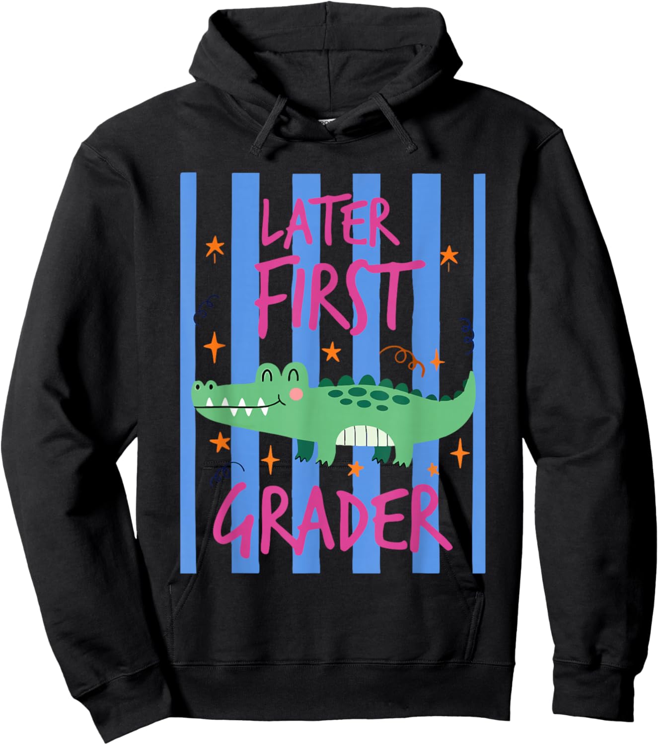 Striped See You Later First Grader Alligator Cute 1st Grade Hoodie - Hoodie | Black