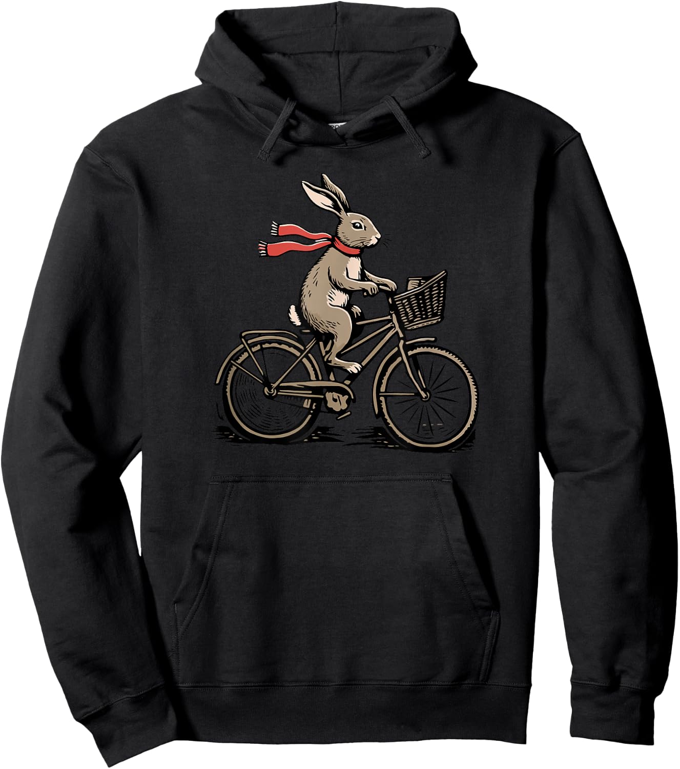 Rabbit Riding a Bicycle Retro Hare Whimsical Vintage Bunny Hoodie - Hoodie | Black