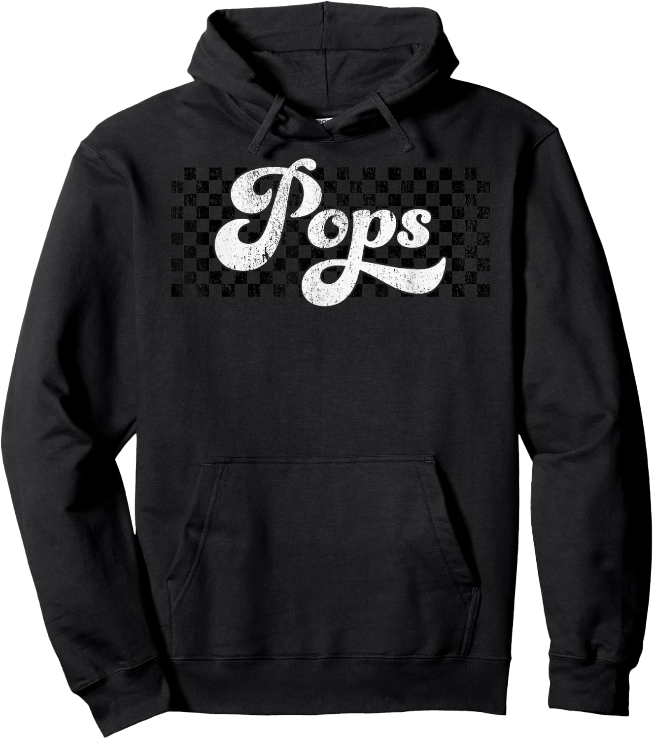 Pops Grandpa Retro Checkered Fathers Day Vintage Hoodie - Hoodie | Black