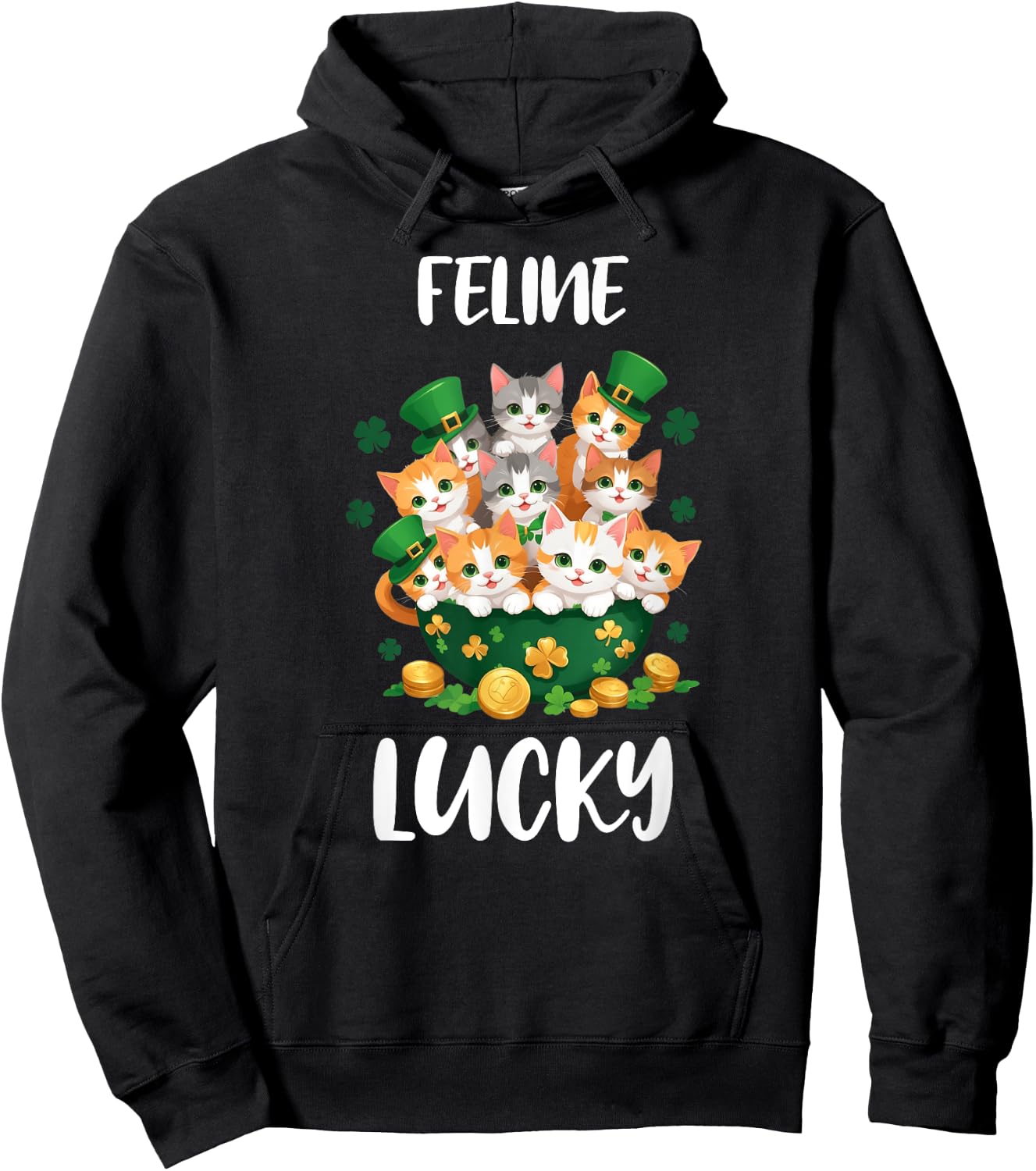 Funny St. Patrick's Day Shirt Cat Lover Feline Lucky Hoodie - Hoodie | Black