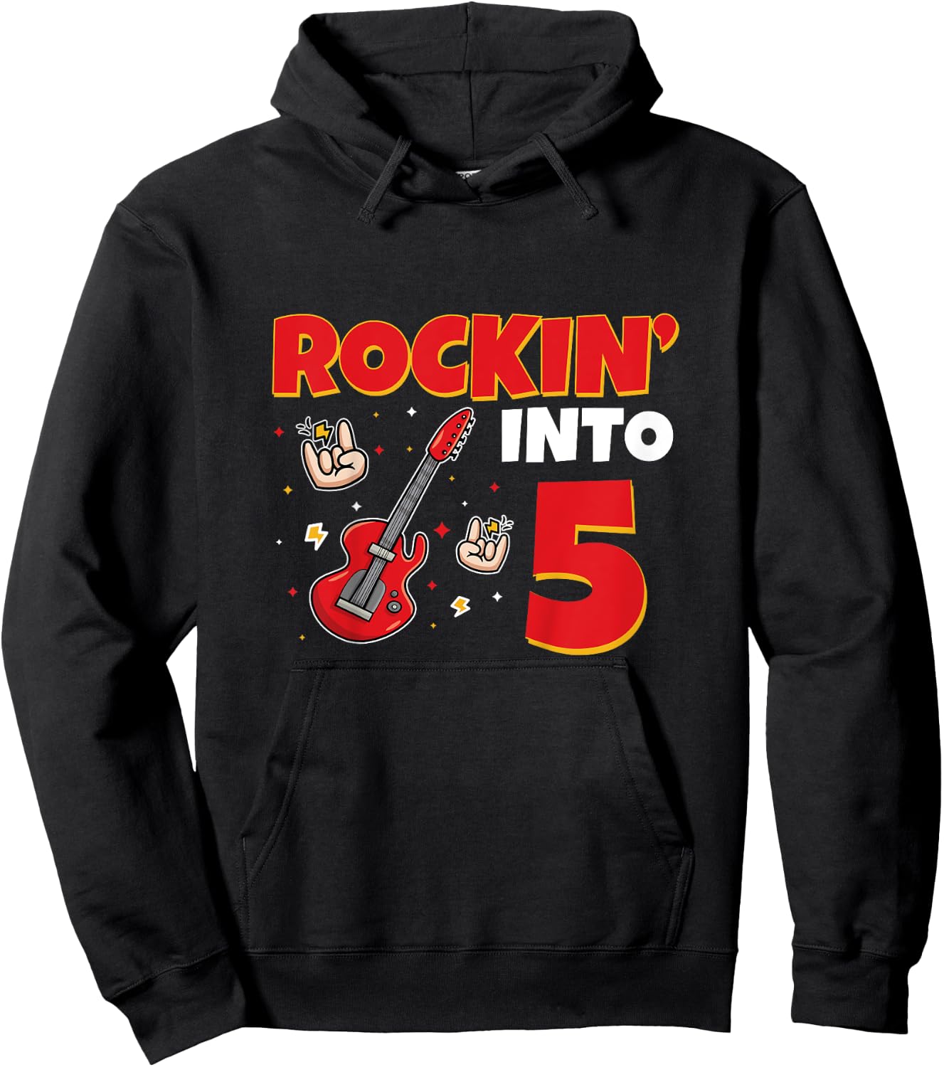 Rockin Into 5 Rockstar Guitar 5 Year Old 5th Birthday Hoodie - Hoodie | Black
