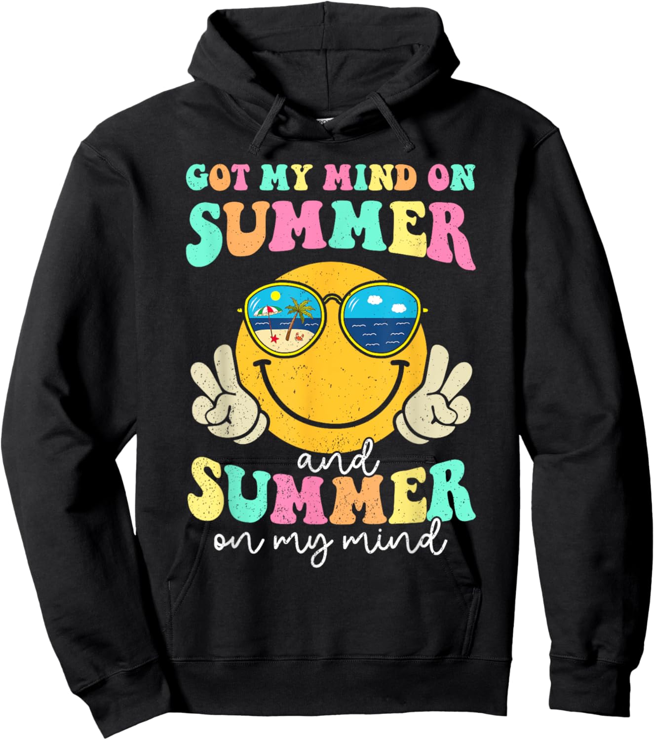Groovy Happy Face Summer Vibes Got My Mind On Summer Teacher Hoodie - Hoodie | Black