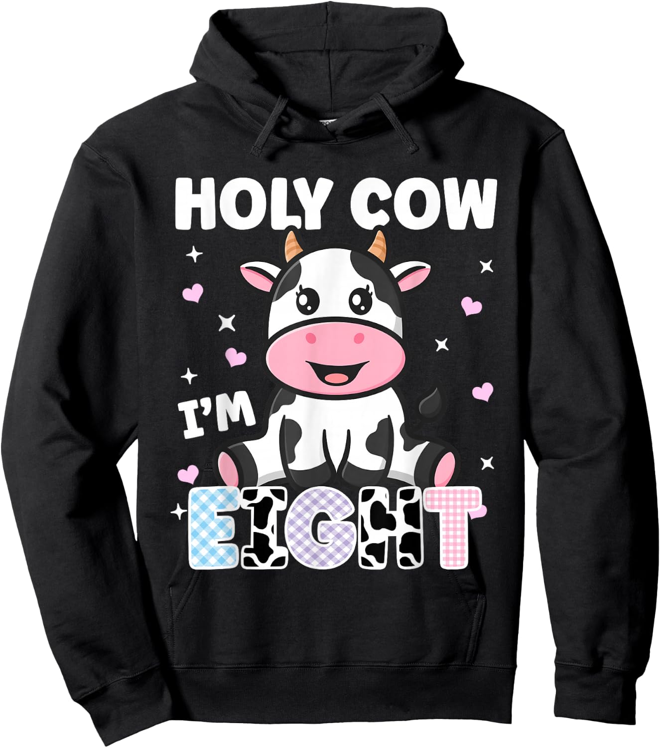 Holy Cow I'm Eight Years Old Cute Cow 8th Birthday Party Hoodie - Hoodie | Black