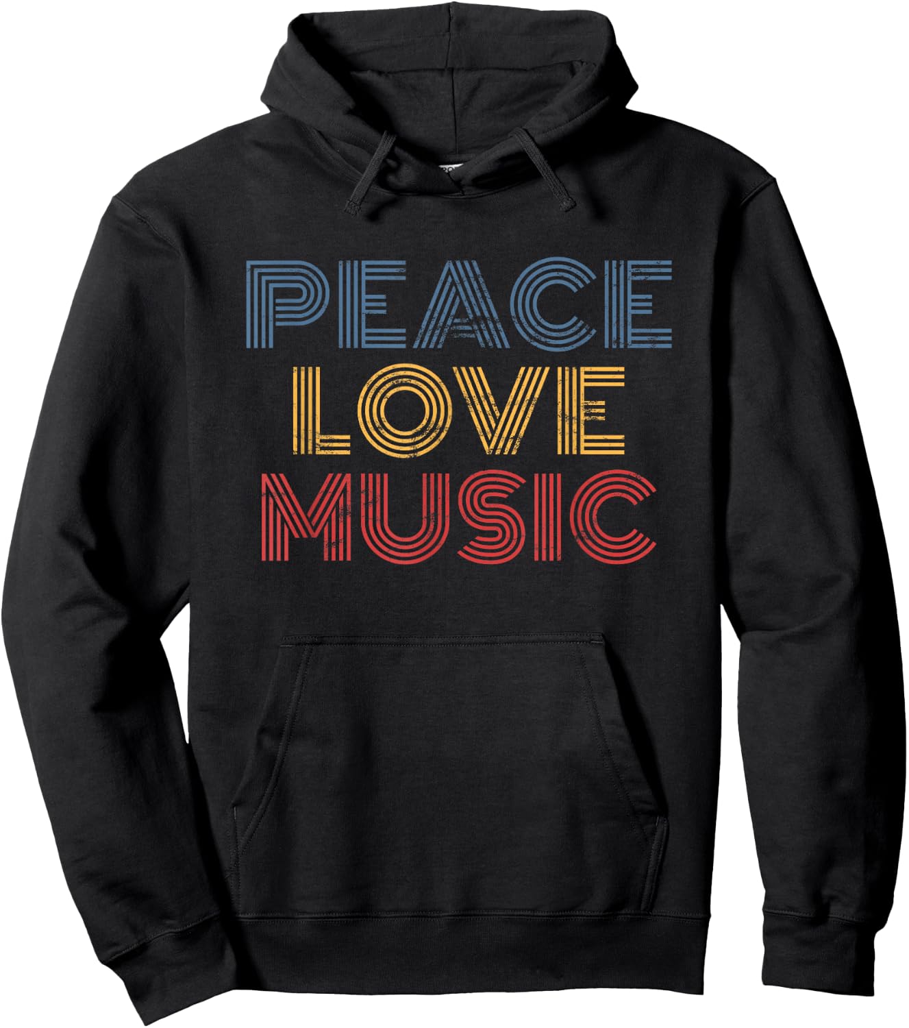 Peace Love Music retro 70s vintage distressed Hoodie - Hoodie | Black