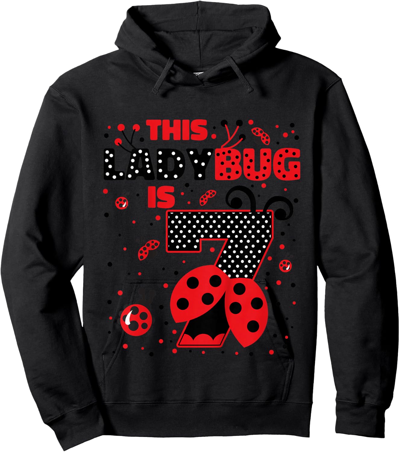 Ladybug Birthday 7 Girl 7 Year Old Birthday Ladybug Lover Hoodie - Hoodie | Black