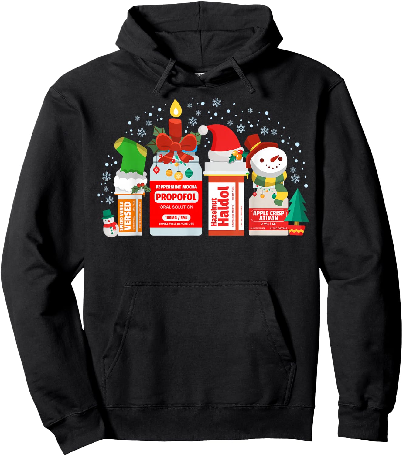 Christmas ICU Nurse Happy Nursemas Xmas Holiday Pajama RN Hoodie - Hoodie | Black