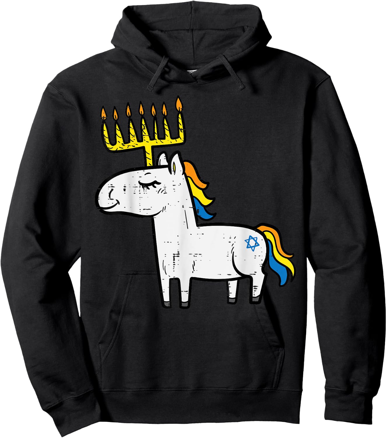 Menorah Unicorn Jewnicorn Hanukkah Pajamas Chanukah PJs Girl Hoodie - Hoodie | Black