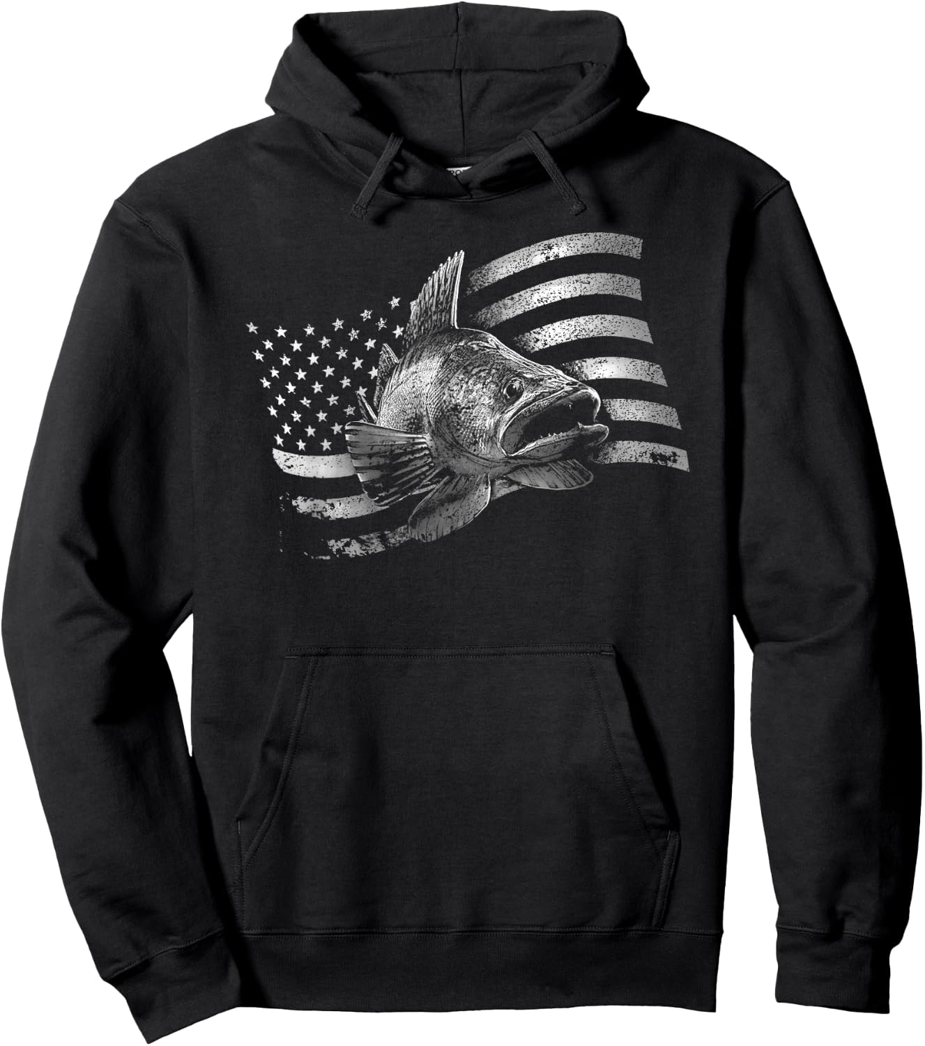 USA Flag Walleye Fishing Design Girls Kids Men Hoodie - Hoodie | Black