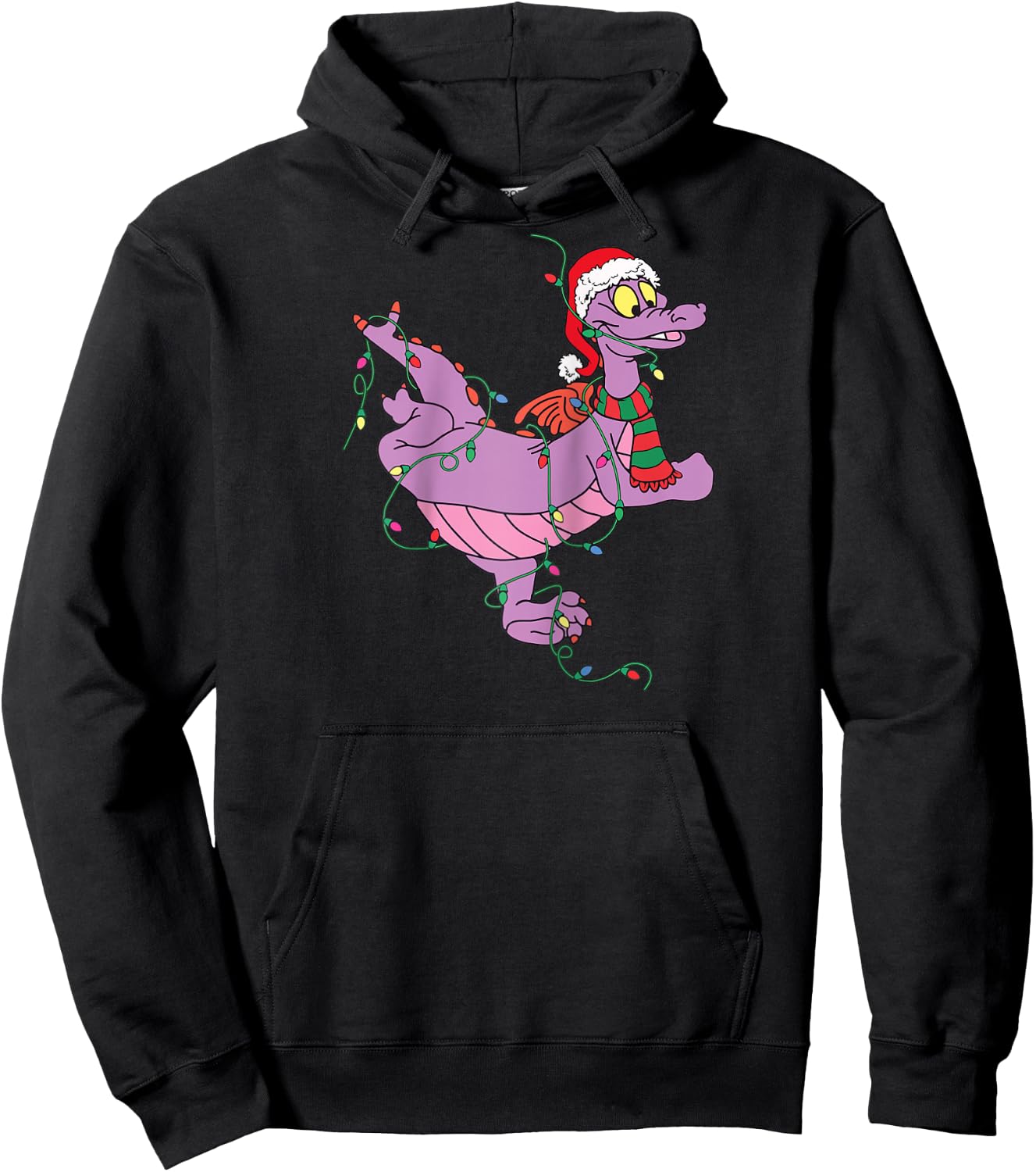 Cute Dragon Figment Lights Christmas Santa Animal Women Men Raglan Baseball Hoodie - Hoodie | Black