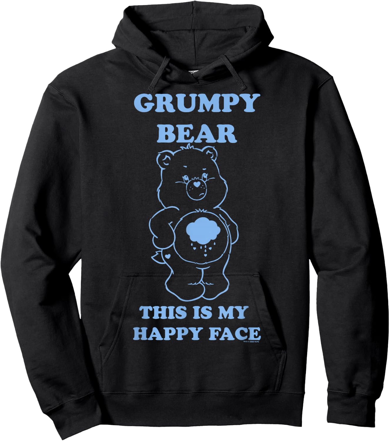 Care Bears Grumpy Bear This Is My Happy Face Costume , Black, S Hoodie - Hoodie | Black