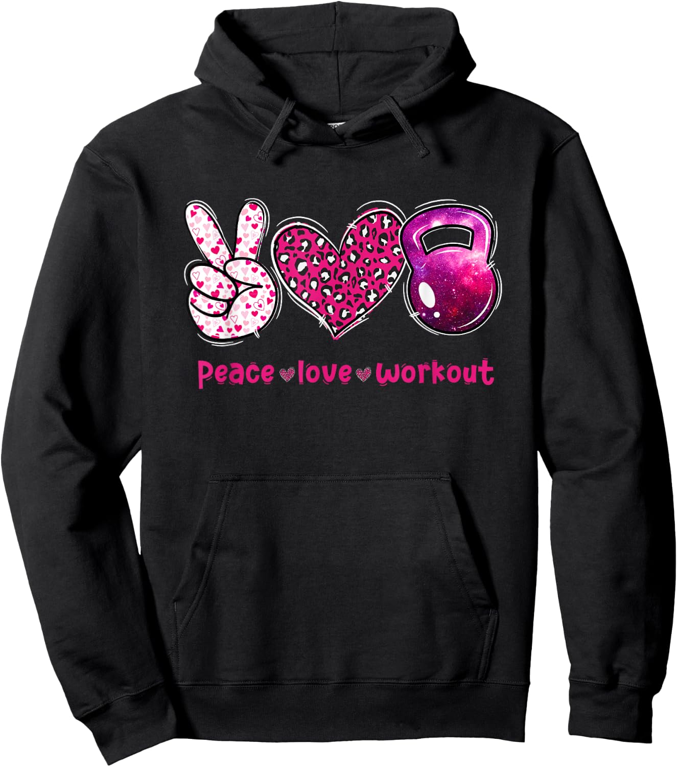 Funny Peace Love Workout Gym Lifting Gymer Valentines Day Hoodie - Hoodie | Black
