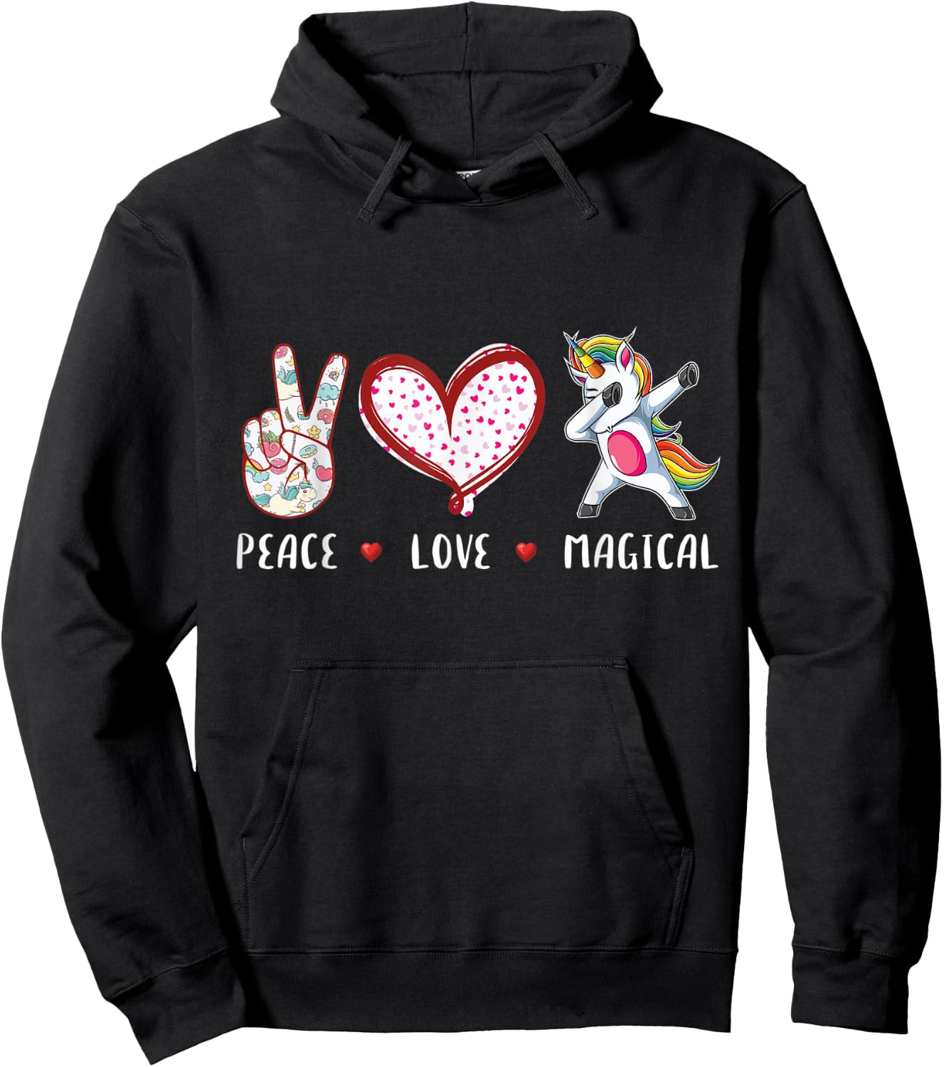 peace love magical dabbing Unicorn gifts for kids girls boys Hoodie - Hoodie | Black