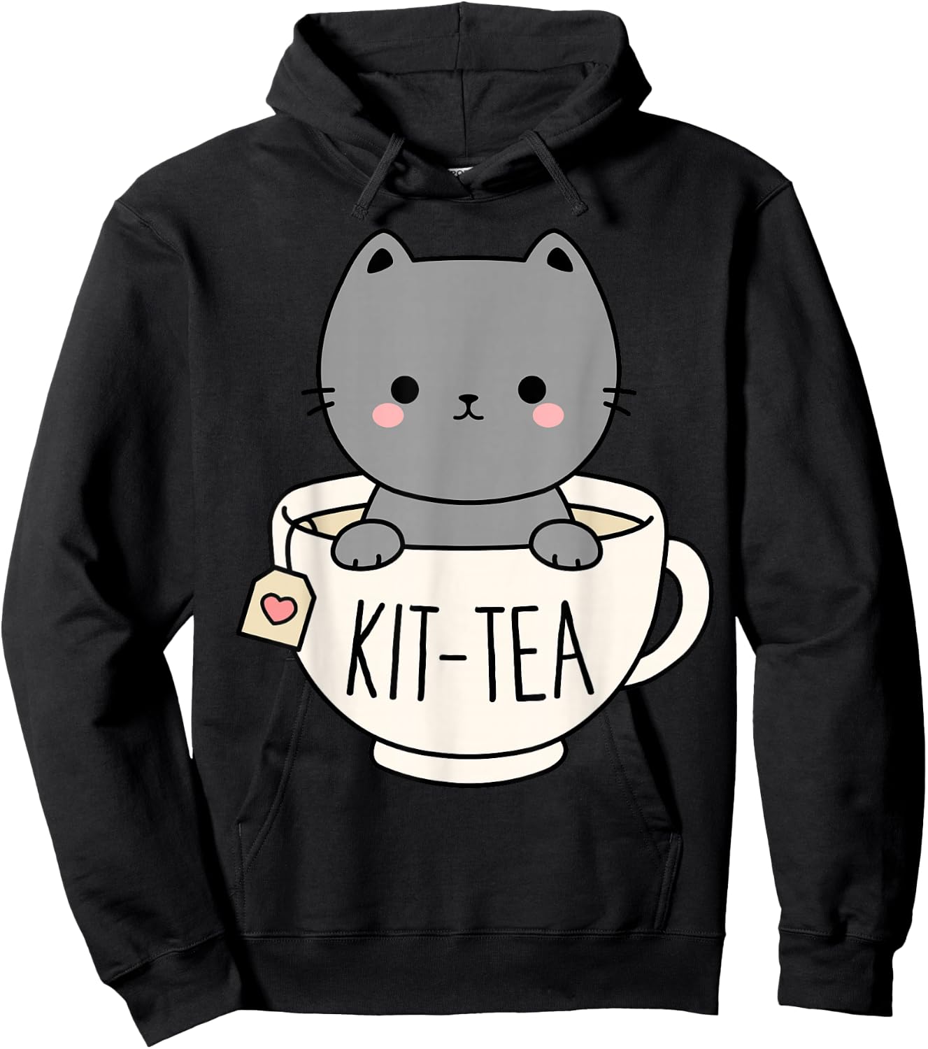 Kit-Tea Cute Kitten In Tea Cup Cat Lover Funny Cat Pun Hoodie - Hoodie | Black