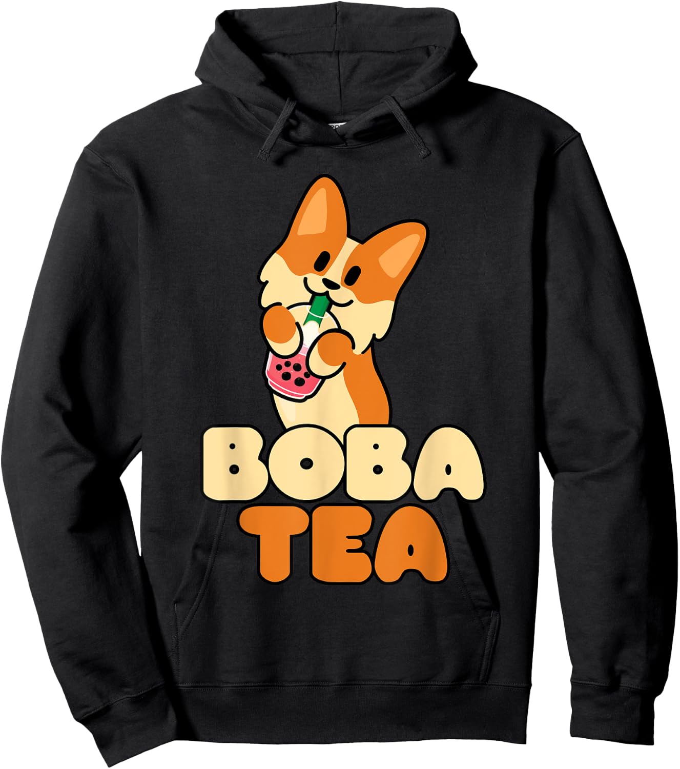 Kawaii Dog Corgi Anime Cat Boba Drink Bubble Tea Tapioca Men Women Girls Kids Hoodie - Hoodie | Black