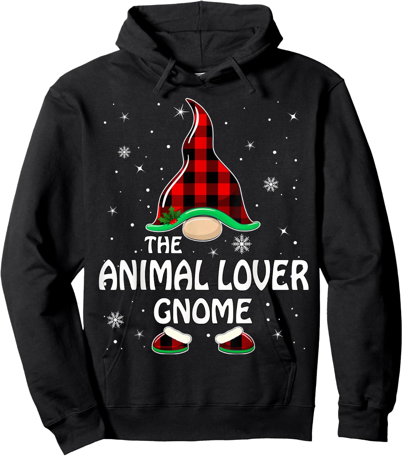 Animal Lover Gnome Buffalo Plaid Matching Family Christmas Hoodie - Hoodie | Black