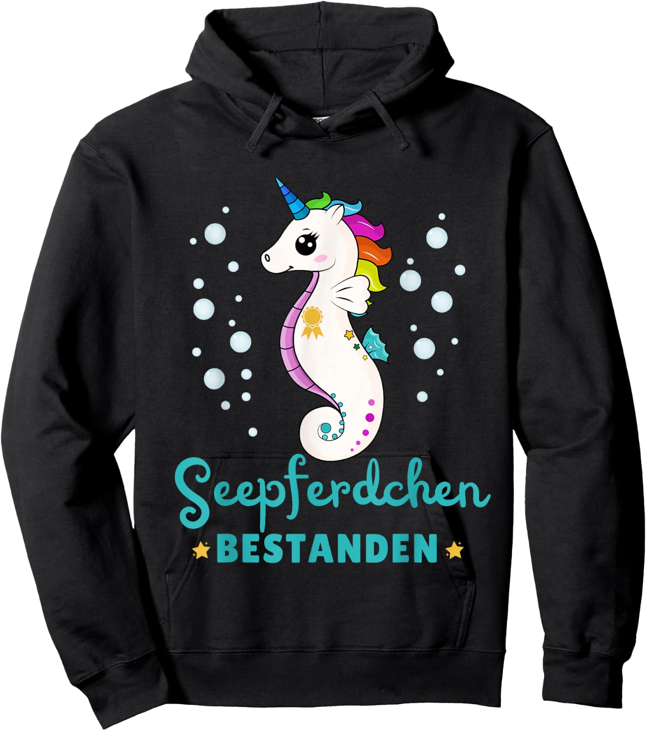 Children's Seahorse Passed Early Swimmer Badge, black Hoodie - Hoodie | Black