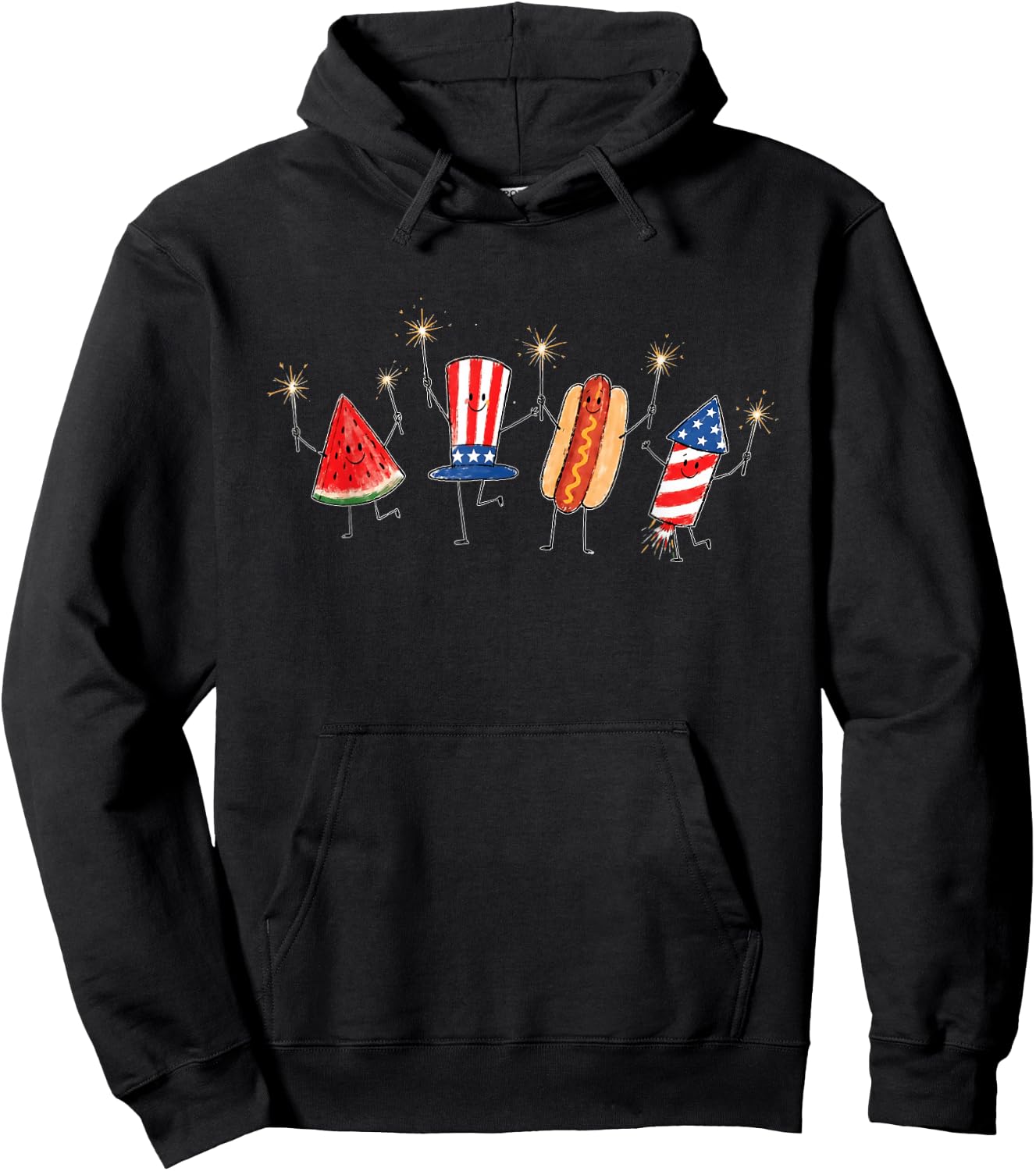 Funny Watermelon Hotdog Firework Hoodie - Hoodie | Black