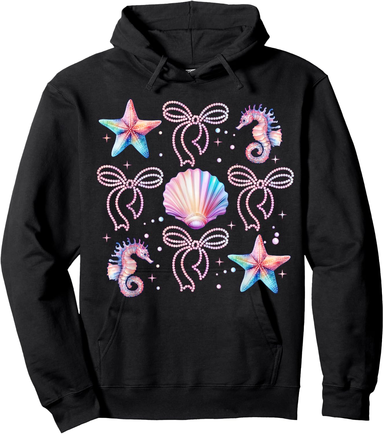 Retro Summer Vibes Beach Coquette Bow Summer Girls Hoodie - Hoodie | Black
