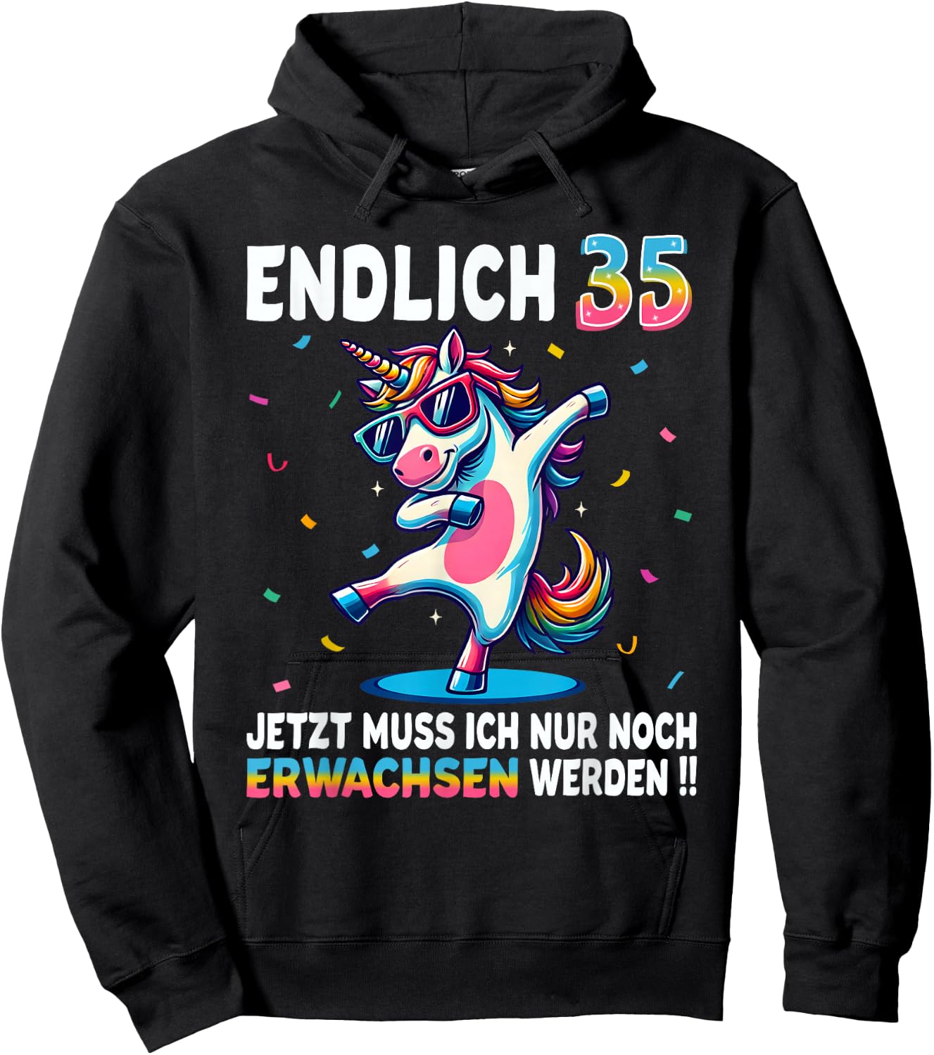 35th Birthday Gifts Woman Man Party Outfit Unicorn , black Hoodie - Hoodie | Black