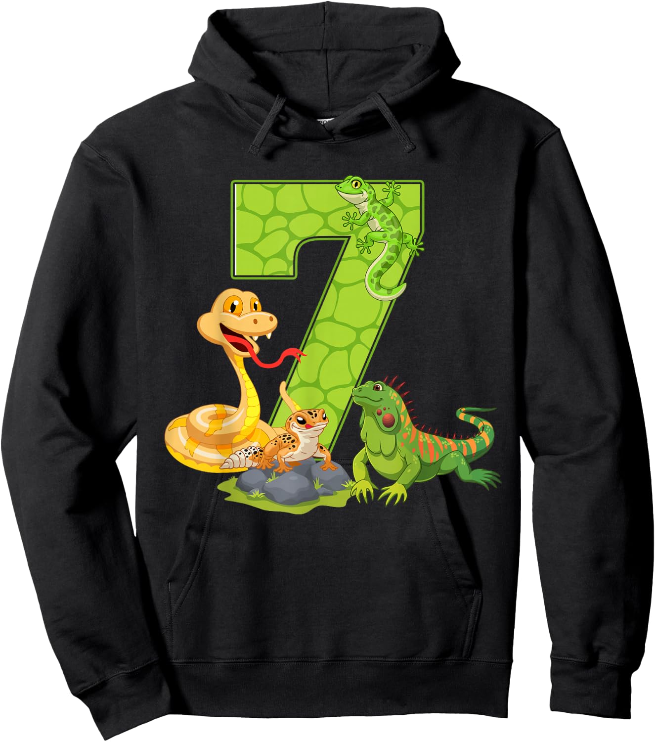 7th Birthday Snake Lizard Reptile 7 Year Old Birthday Party Hoodie - Hoodie | Black