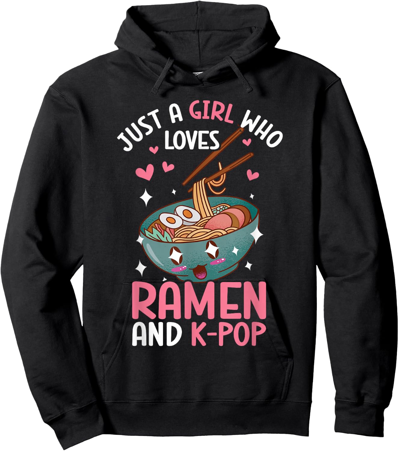 Just A Girl Who Loves Ramen And K-Pop Graphic Teen Girls Hoodie - Hoodie | Black