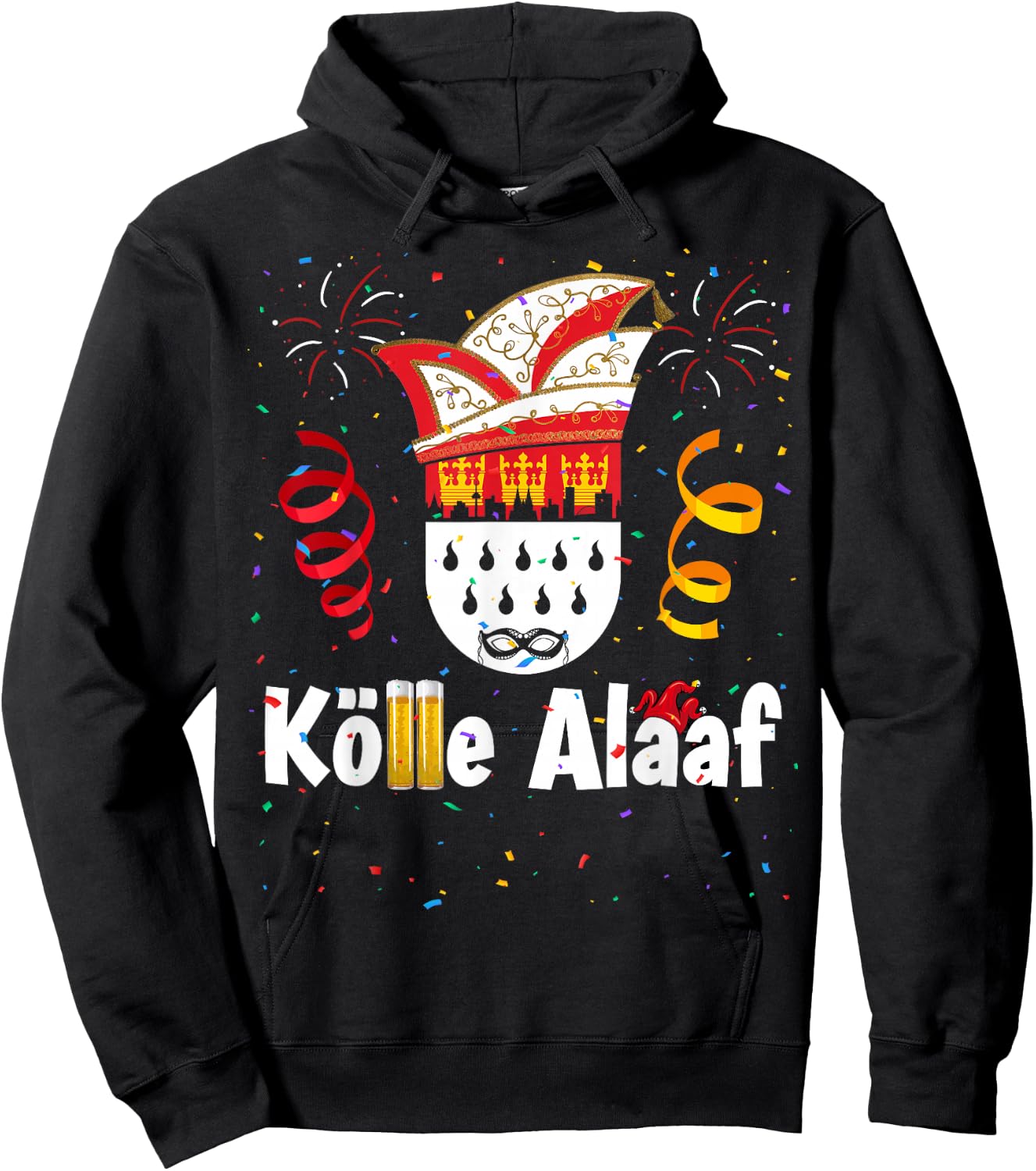 Cologne Cathedral Cologne Alaaf Confetti Carnival , black Hoodie - Hoodie | Black