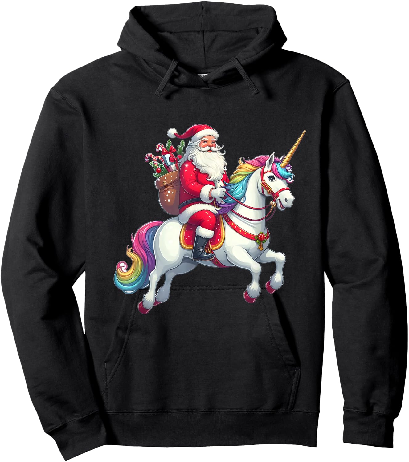 Santa Riding a Unicorn Hoodie - Hoodie | Black