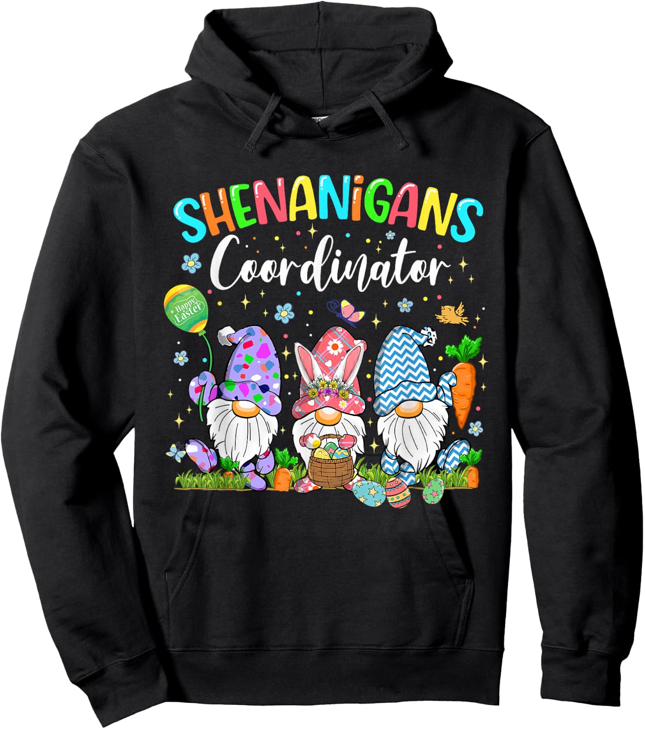 Shenanigans Coordinator Gnome Bunny Rabbit Happy Easter Day Hoodie - Hoodie | Black