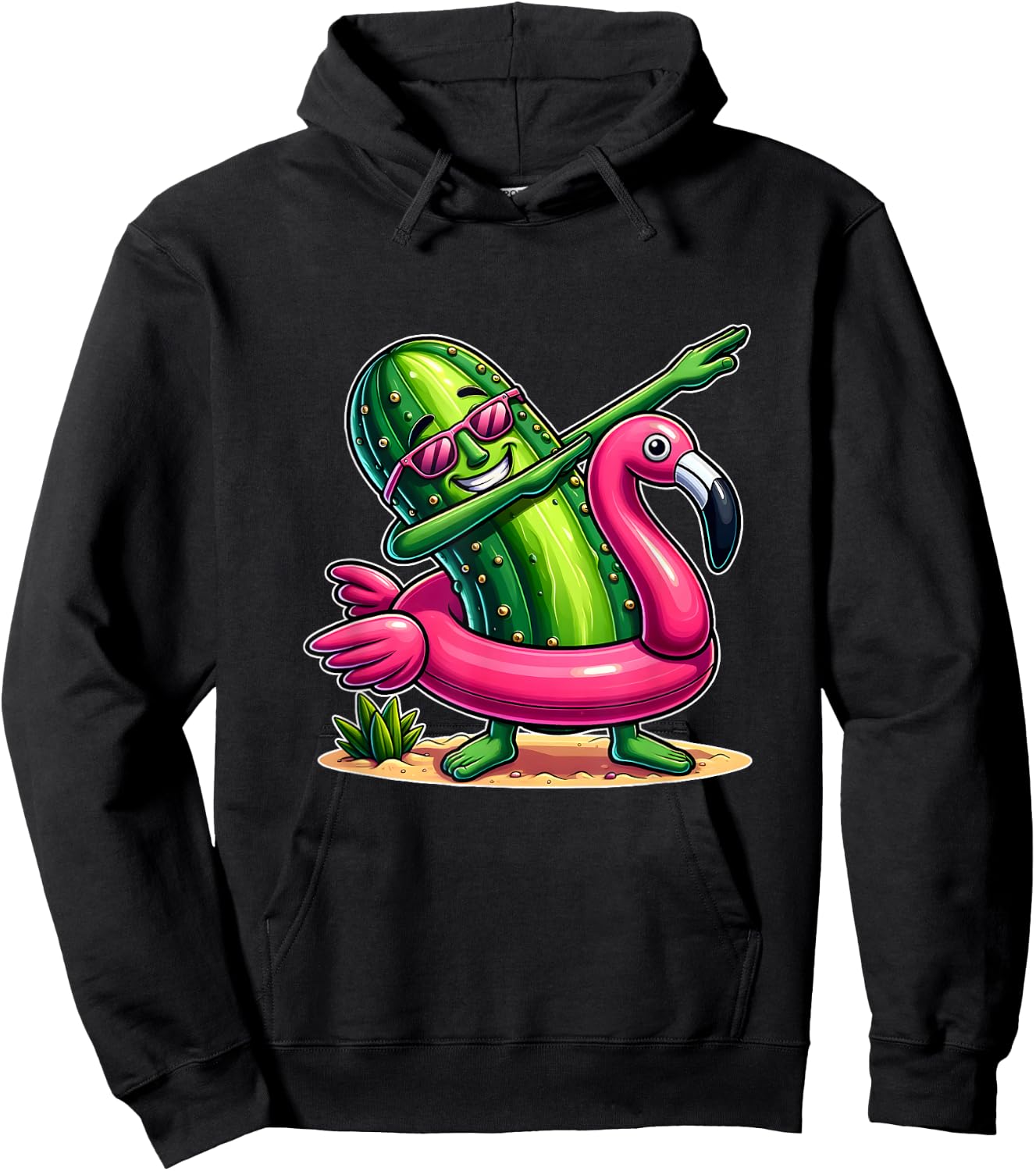 Unique Dabbing Pickle Flamingo Summer Fun Hoodie - Hoodie | Black