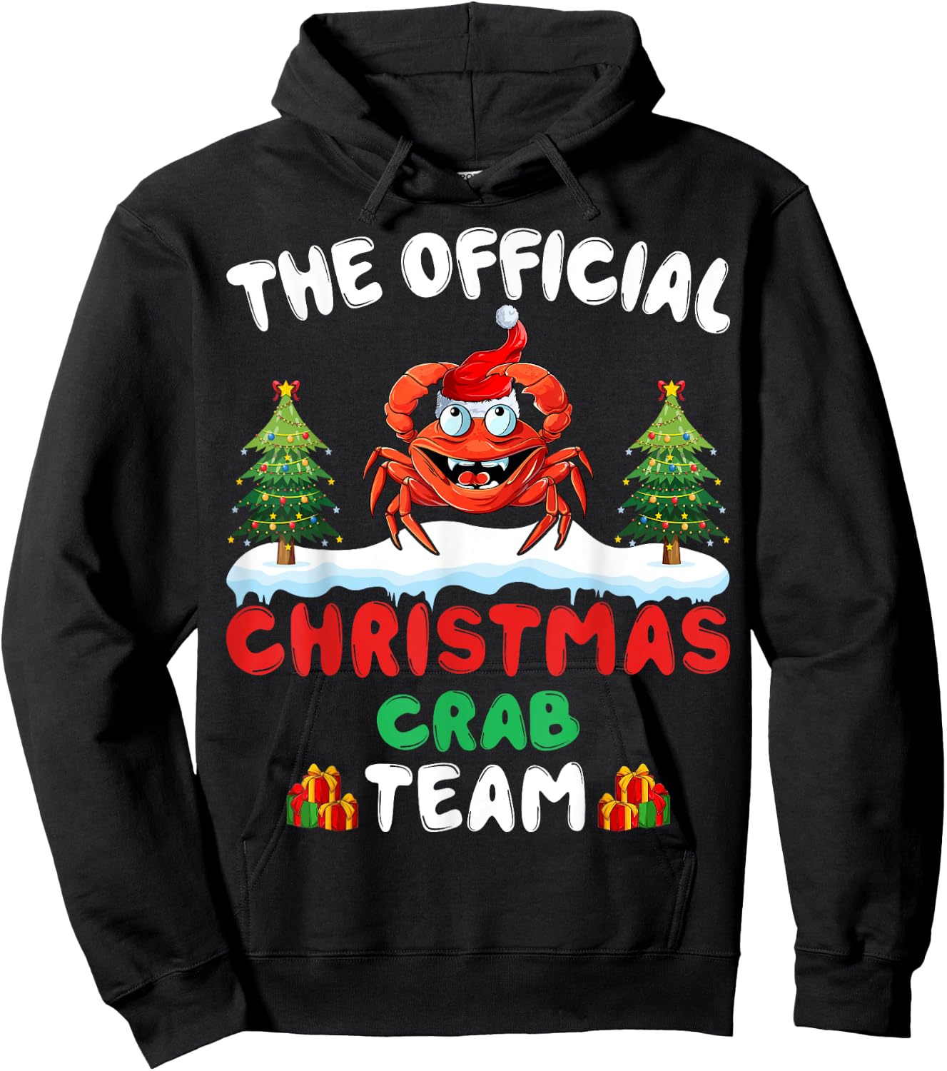 Crab Christmas Tree Santa Hat Xmas Light Christmas Crab Team Hoodie - Hoodie | Black