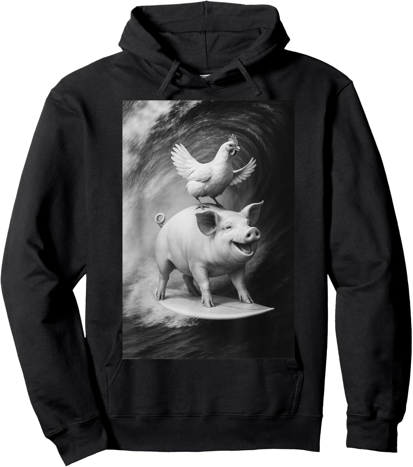 Funny Surfing Pig and Chicken Selfie On Farm Animal Hoodie - Hoodie | Black