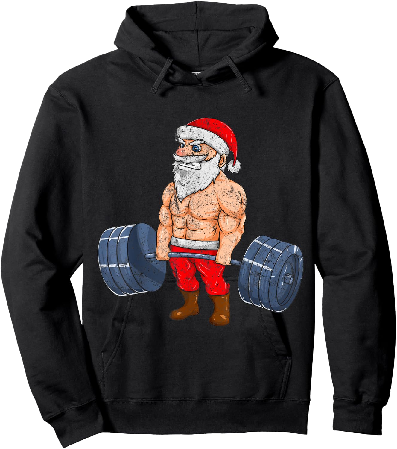 Vintage Santa Weightlifting Bodybuilder Muscle Fitness Hoodie - Hoodie | Black