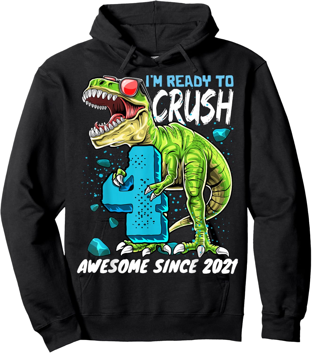 4th Birthday T Rex Dinosaur Party Boys Rawr I'm 4 Hoodie - Hoodie | Black