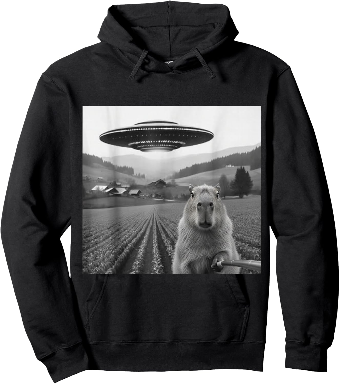 Capybara Selfie with Alien UFO Shirts Funny Gifts Hoodie - Hoodie | Black