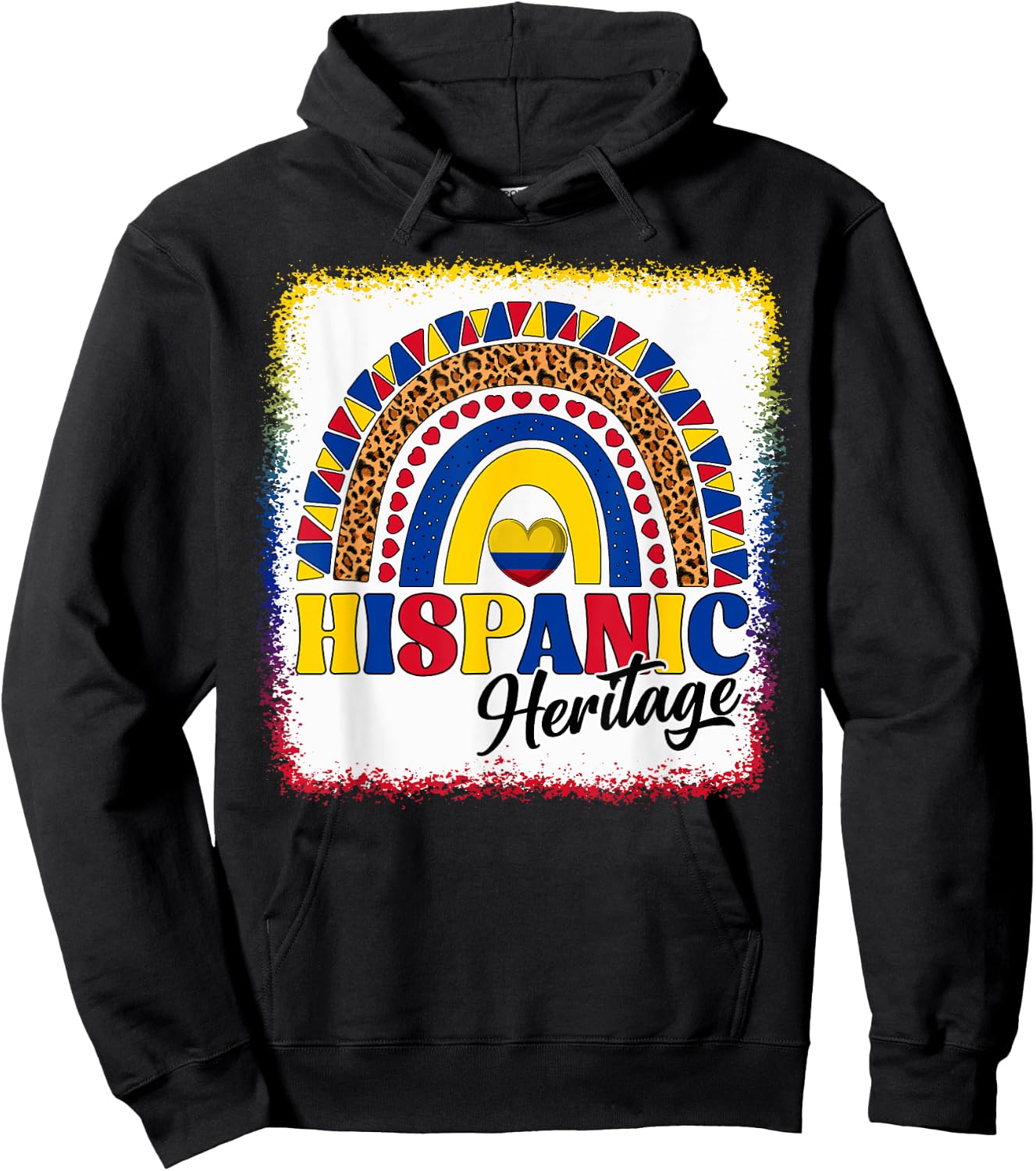 Colombia Hispanic Heritage Month Colombian Flag Boho Rainbow Hoodie - Hoodie | Black