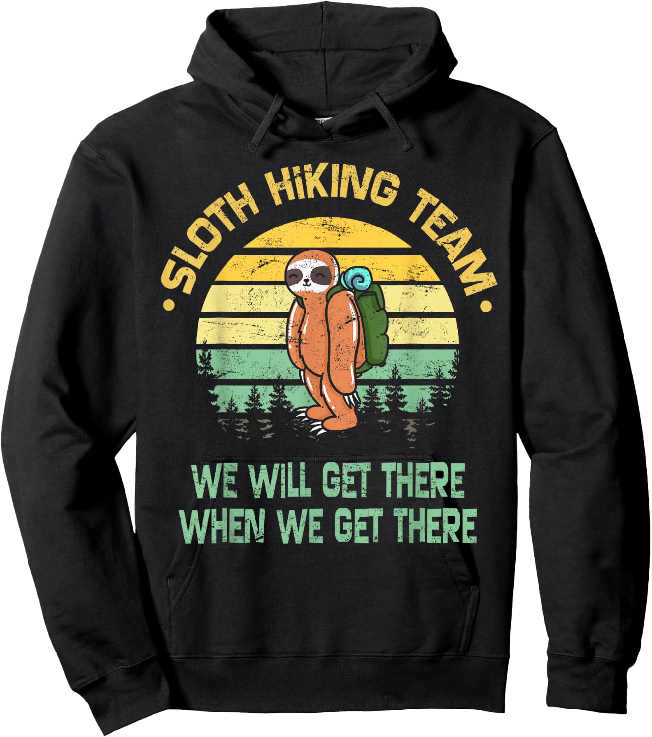 Sloth Hiking Team Hiker Camper Funny Retro Hoodie - Hoodie | Black
