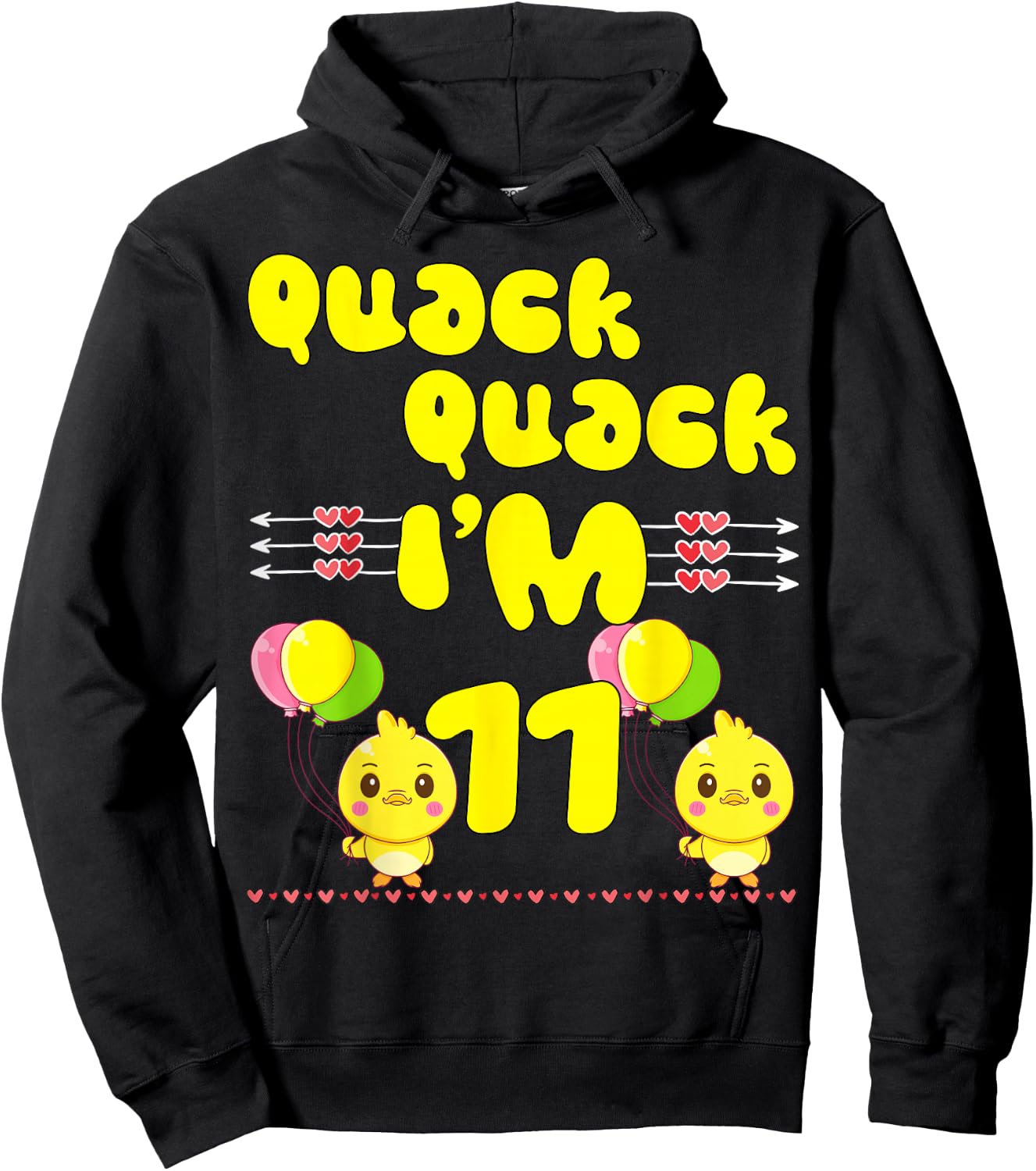 Quack Quack I'm 11 Farm Duck Theme Party 11th Year Birthday Hoodie - Hoodie | Black