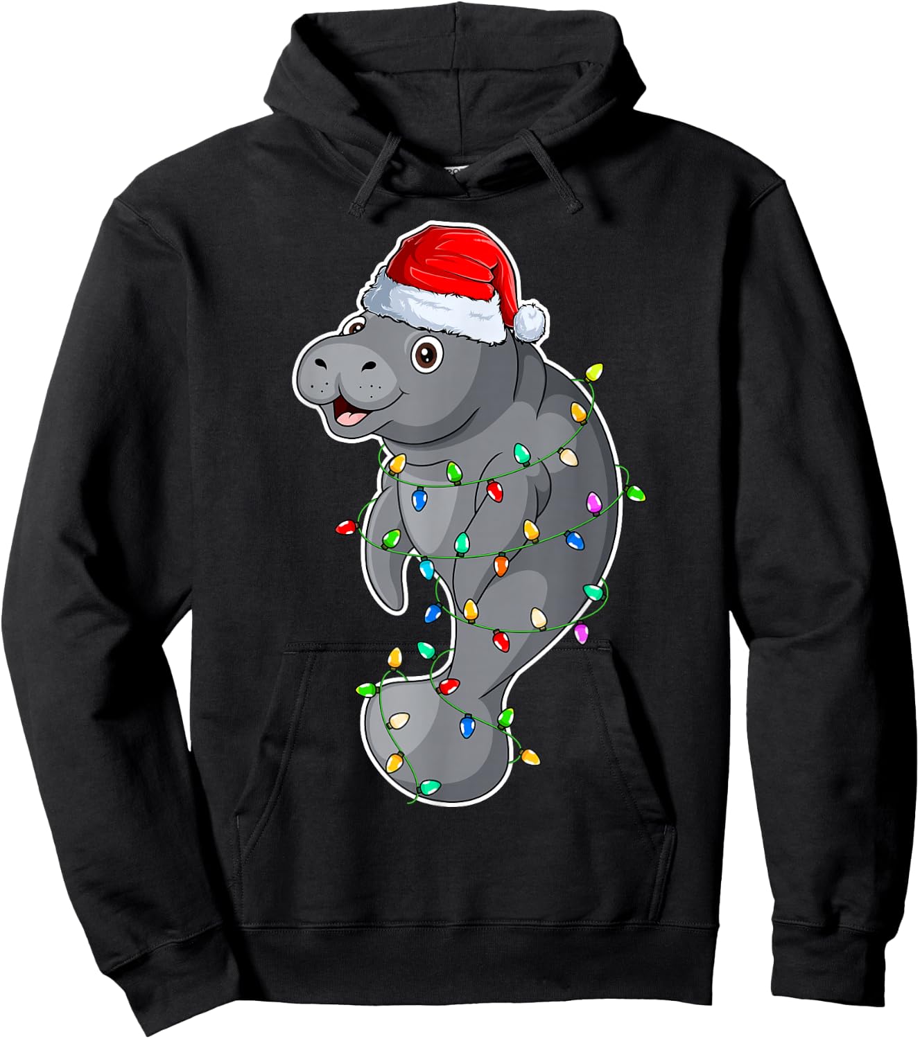 Manatee Wearing Santa Hat Xmas - Manatee Lover Christmas Hoodie - Hoodie | Black