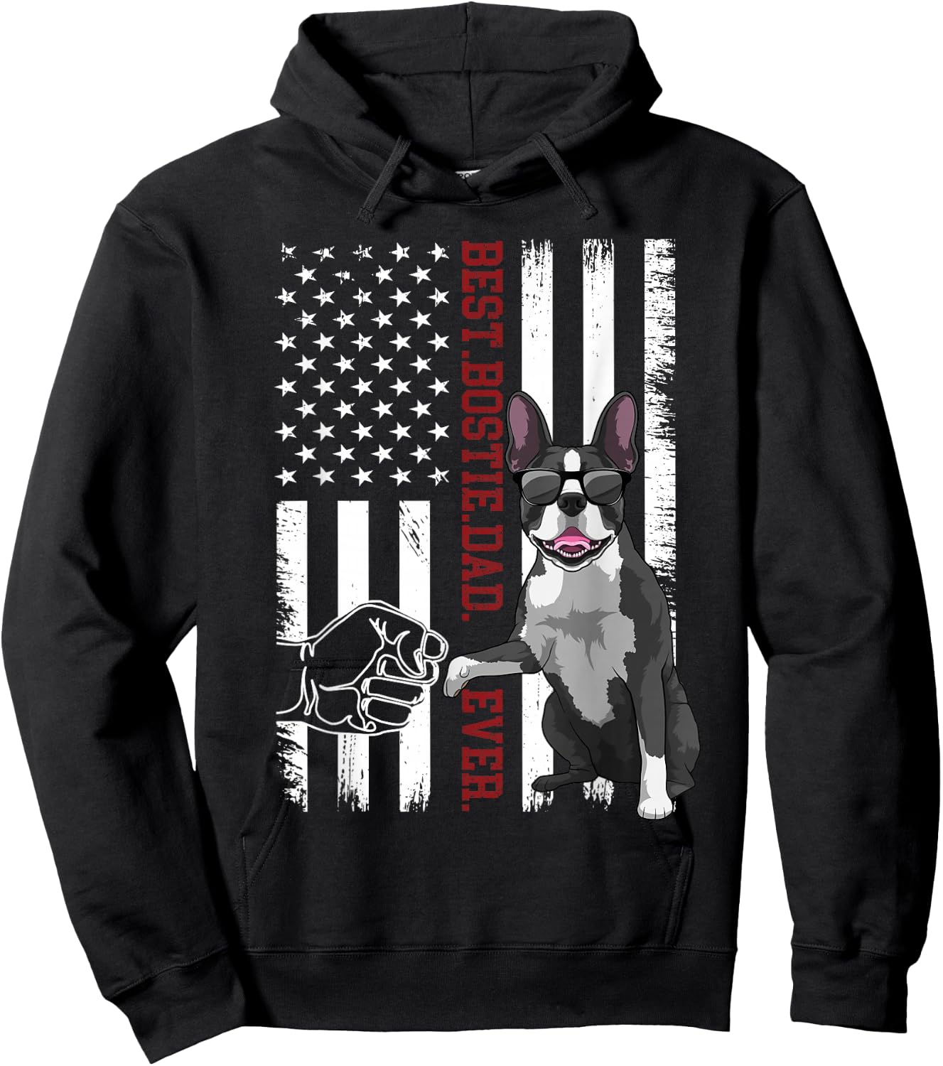 Boston Terrier Dad Dog American Flag Bostie Dog Hoodie - Hoodie | Black