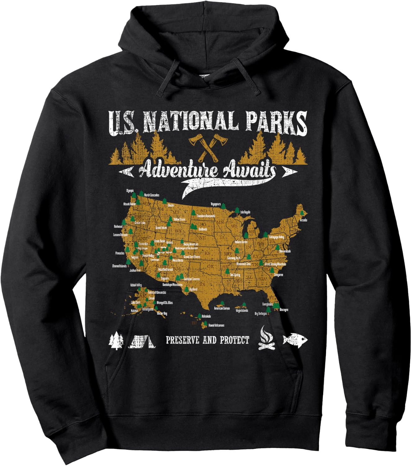 US National Parks Adventure Awaits - Hiking & Camping Lover Hoodie - Hoodie | Black