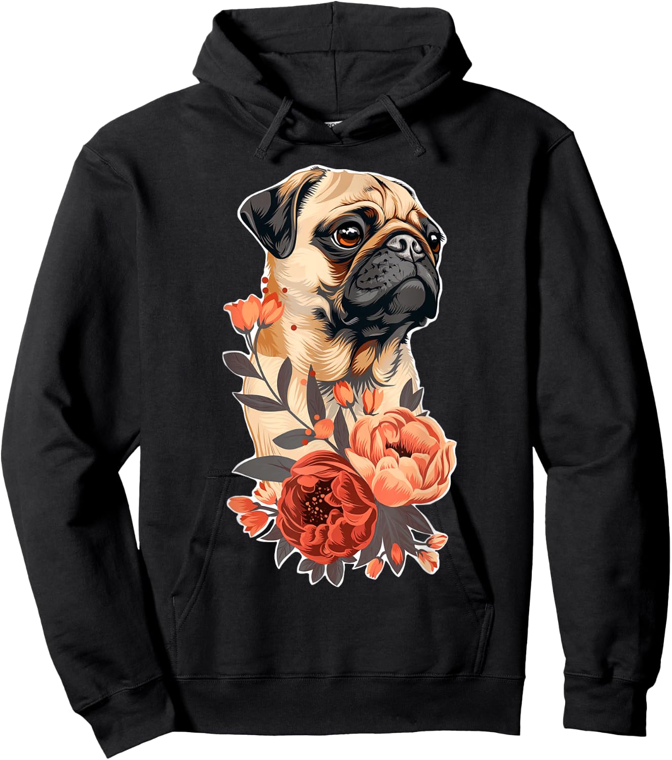 Cute Pug Dog Flowers Pug Hoodie - Hoodie | Black