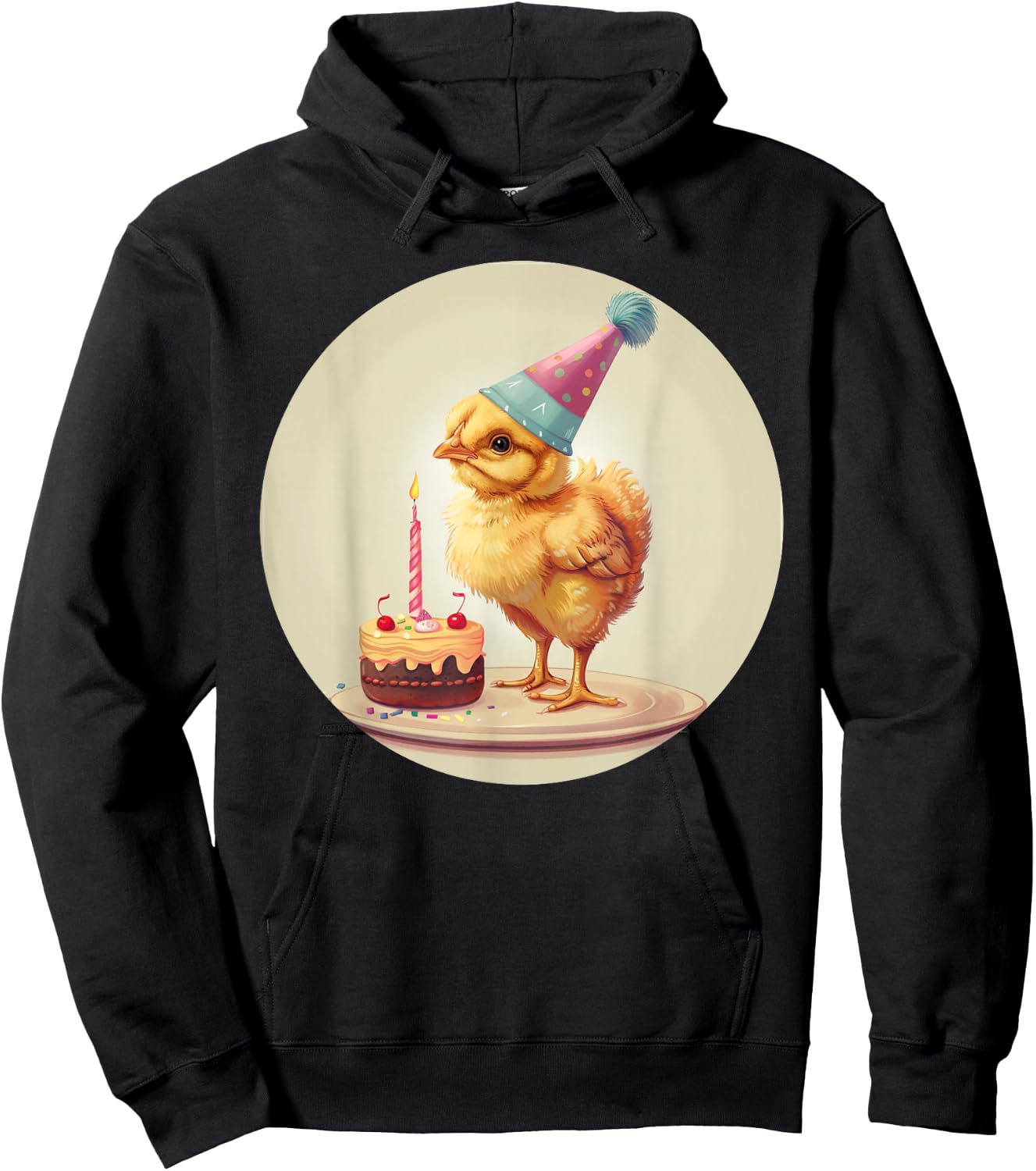 Happy Birthday Chick with Party Hat for Poultry and Hen Fans Hoodie - Hoodie | Black