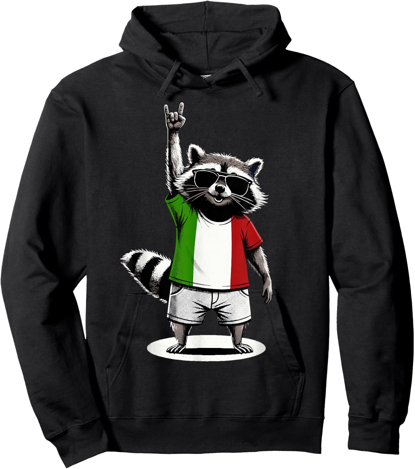 Italian Flag Raccoon Funny Italy Hoodie - Hoodie | Black