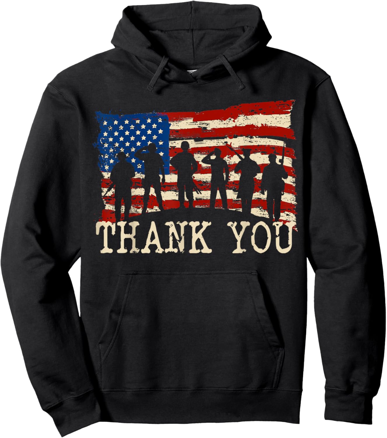 American Flag Thank You Veterans Proud Veteran Hoodie - Hoodie | Black