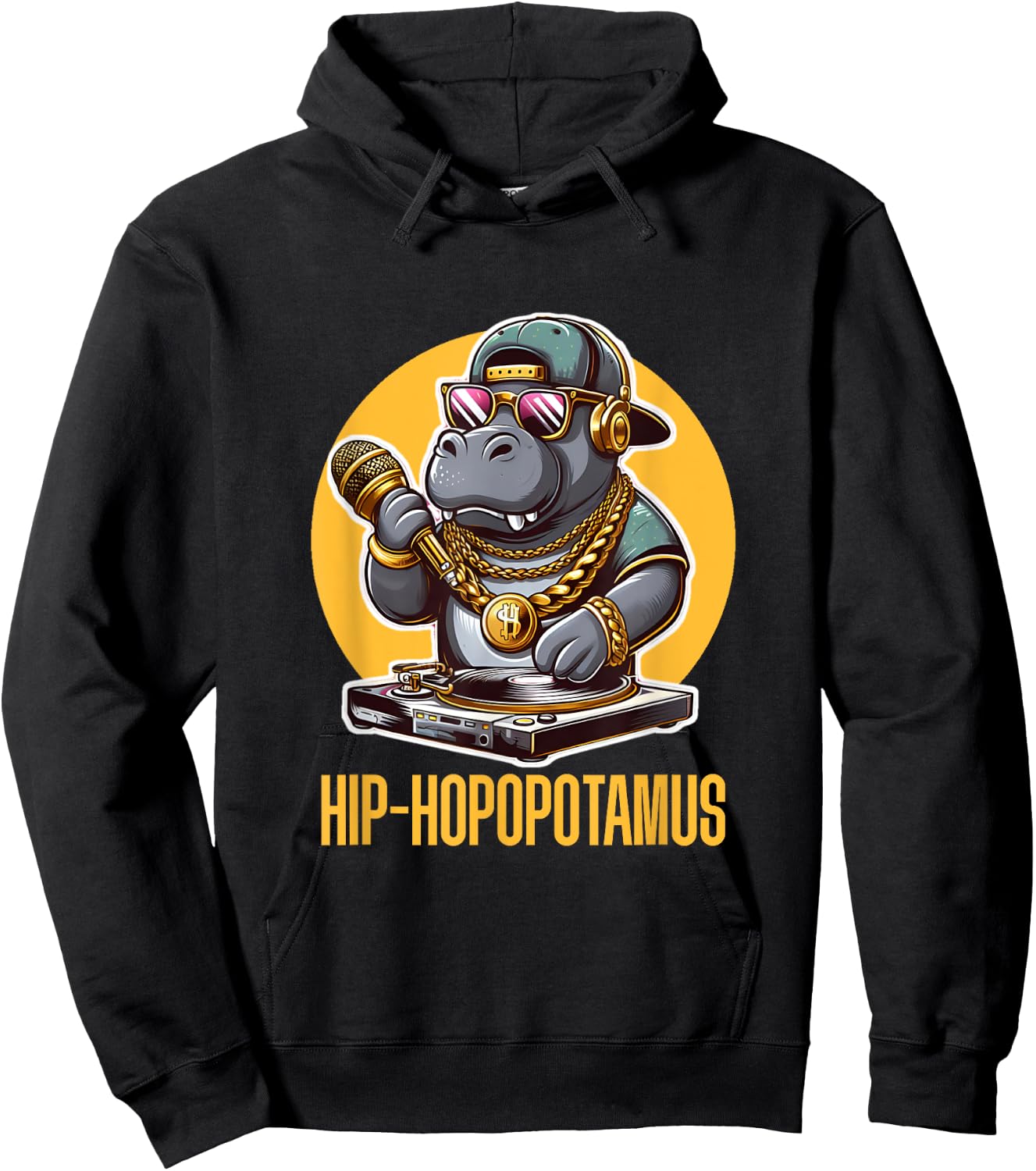 Hip Hop Hippopotamus DJ Rapper Hippo MC "Hip-Hopopotamus" Hoodie - Hoodie | Black