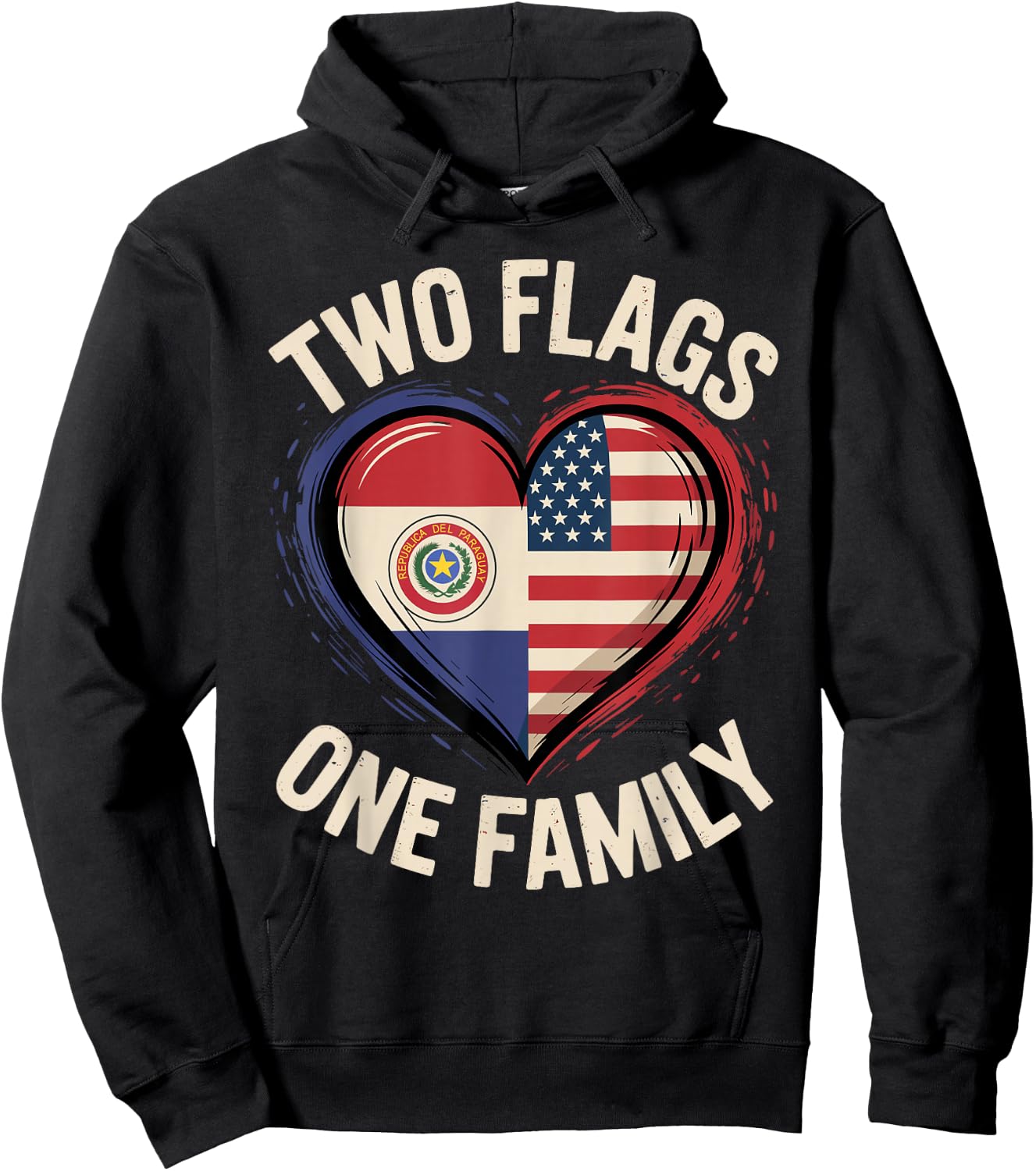 Two Flags One Family Paraguayan Roots American Paraguay USA Hoodie - Hoodie | Black