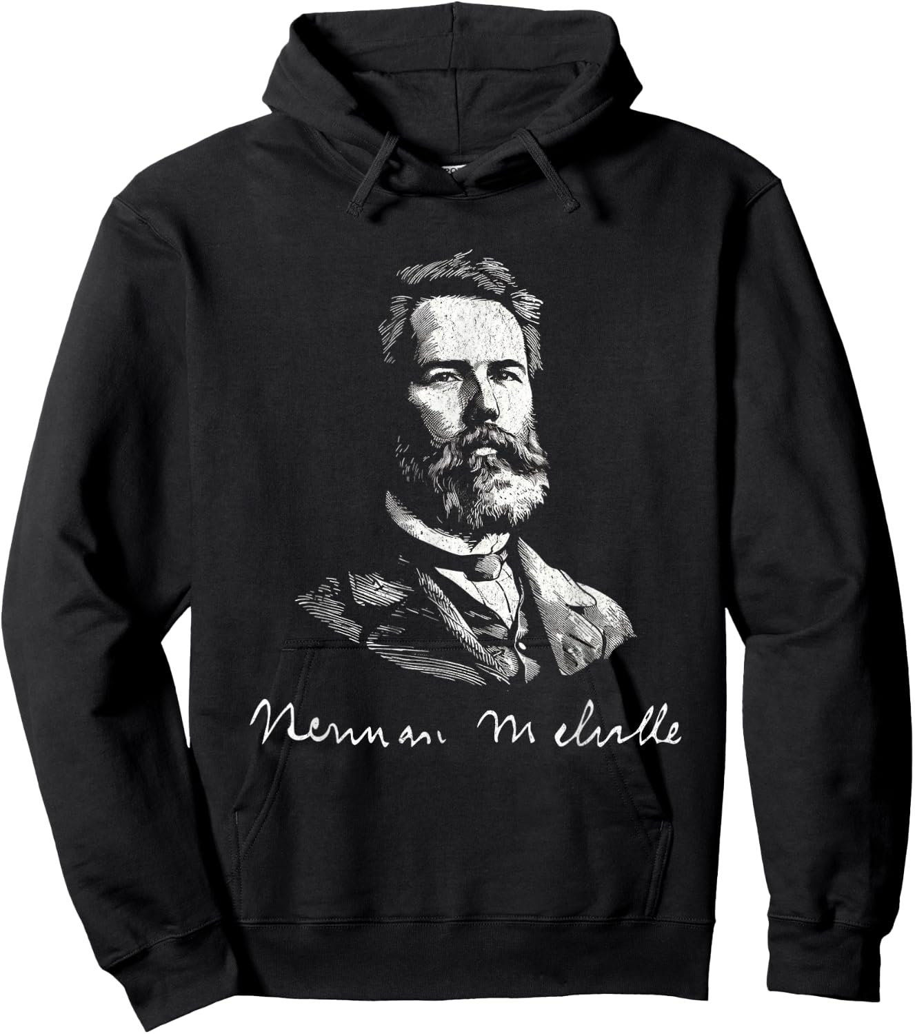 Herman Melville with Signature For Literature Fans Hoodie - Hoodie | Black