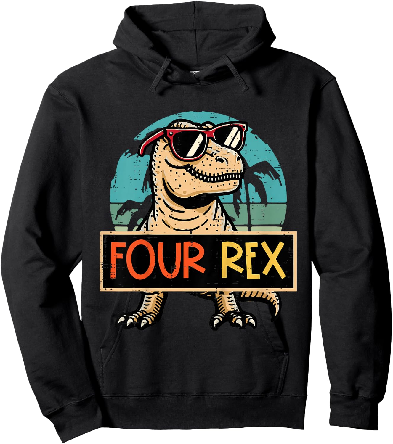 Kids 4th Birthday Dino Four Rex Trex 4 Year Old Bday Boys Kids Hoodie - Hoodie | Black