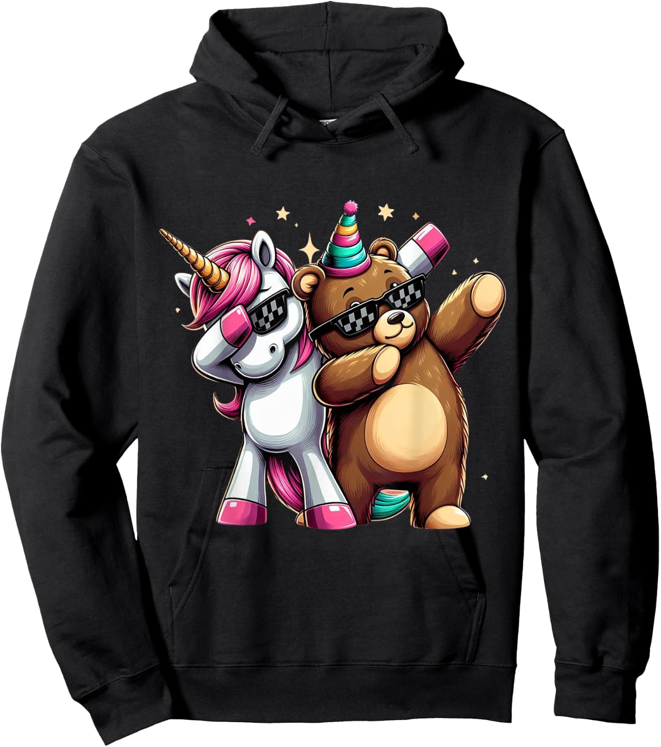 Dabbing Unicorn And Bear Boys Girls Men Women Kids Adults Hoodie - Hoodie | Black